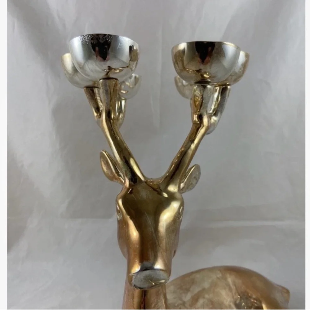 Pottery Barn Deer Reindeer Candle Holder Silver Plated Brass 6 Candle Holder - Picture 14 of 16